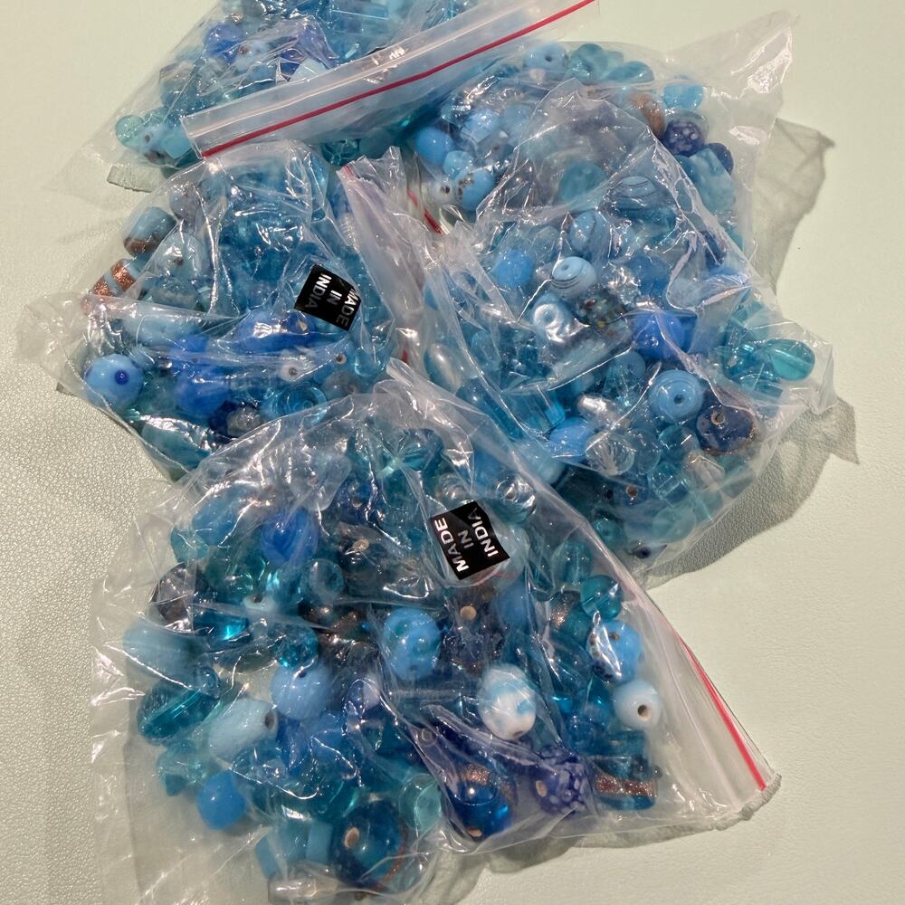 Bead mix, 5 Bags, Lampworked Glass, Turquoise Blue Fancy Beads, 7x4mm-14x11mm - Picture 5 of 6